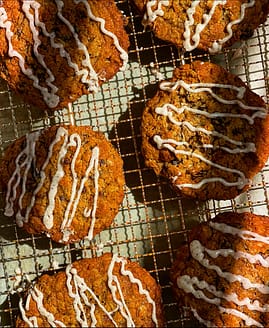 Flourless Sweetpotato Oatmeal Raisin Cookies with Spiced Icing