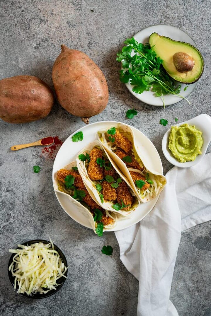 Crispy Sweetpotato Tacos with Avocado Cream - North Carolina Sweetpotatoes