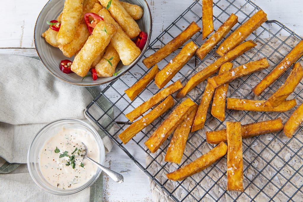 Sweetpotato and Halloumi Fries with a Sweet Chilli Sauce - North Carolina Sweetpotatoes