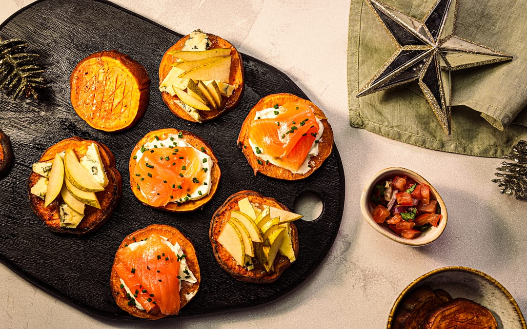 Sweetpotato Slides with Smoked Salmon and Chive Cream Cheese