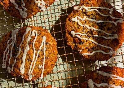 Flourless Sweetpotato Oatmeal Raisin Cookies with Spiced Icing